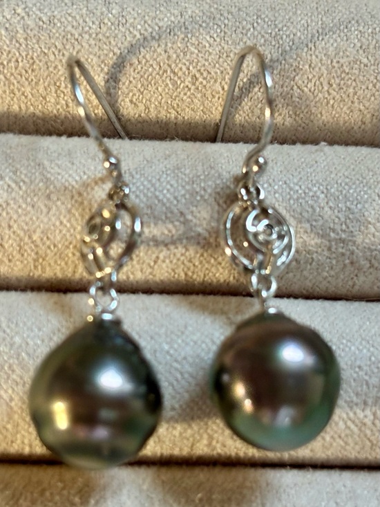 JTV Jewelry - Sterling silver 925 Drop Earrings with Black Tahitian Pearl